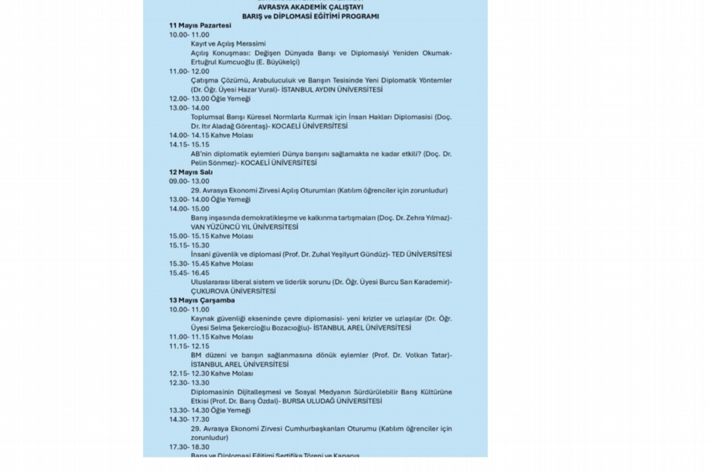 BARIŞ ve DİPLOMASİ EĞİTİMİ PROGRAMI